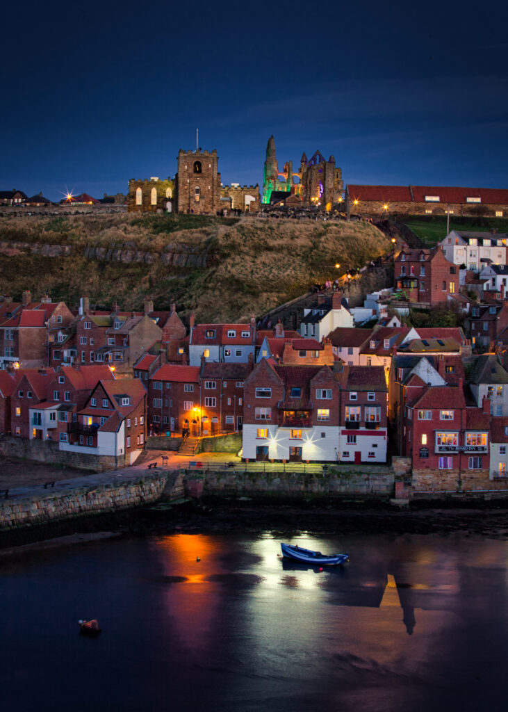 whitby harbour at night